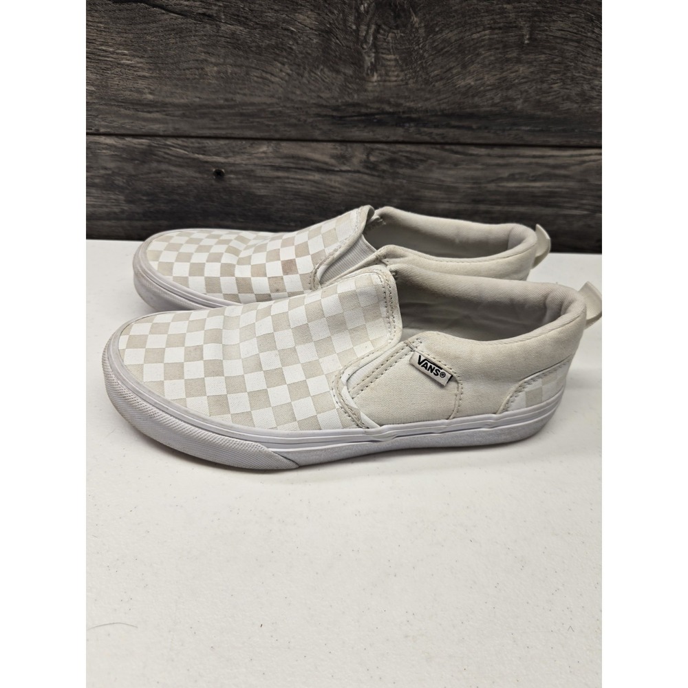 Vans Shoes Youth 5 Boys Off The Wall Check Slip On Sneakers 500714 White Fabric - Picture 1 of 7